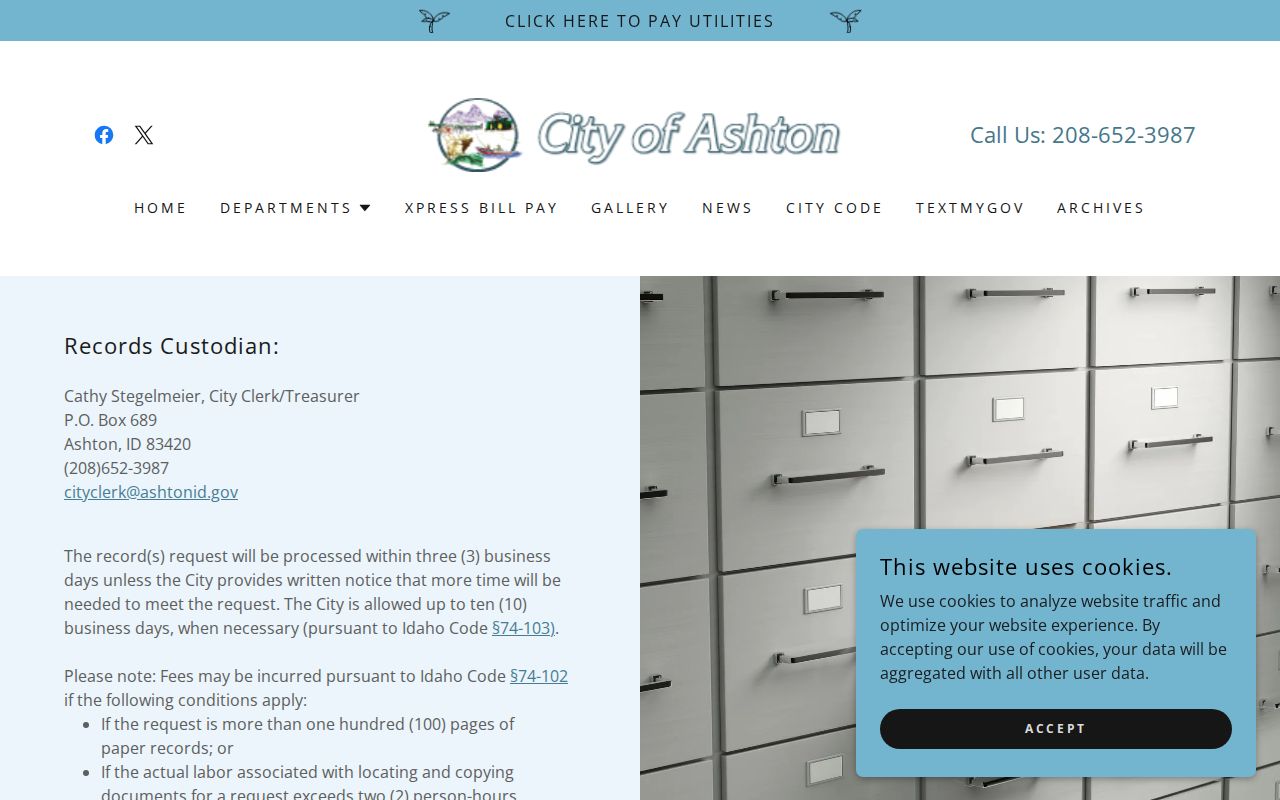 Ashton, Fremont County public-records request source for booking and arrest records