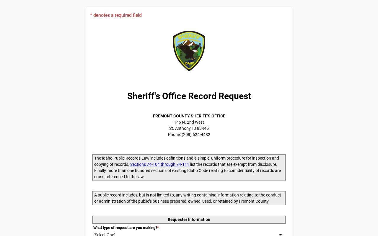 Fremont County JustFOIA booking-record request context